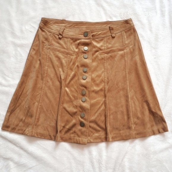 SUPER Soft buttery Faux Suede Camel Skater Skirt- XS - Picture 7 of 15